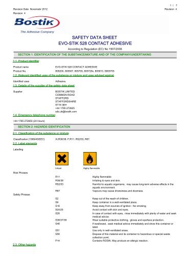 SAFETY DATA SHEET EVO-STIK 528 CONTACT ADHESIVE - Algeos