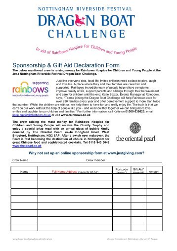 Nottingham Sponsor Form 2013 - Dragon Boat Racing