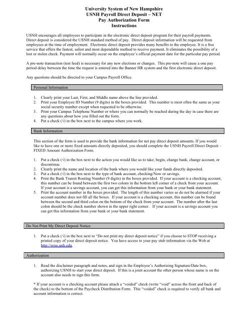 Net Pay Authorization Form Instructions University System Of New