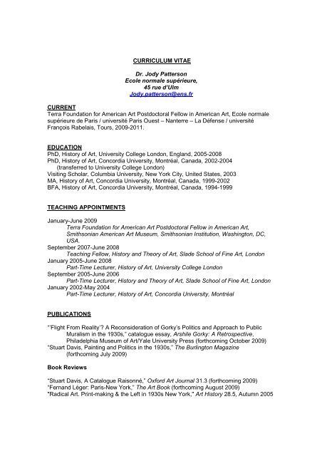 Curriculum Vitae Dr. Jody Patterson Ecole Normale  - Ens