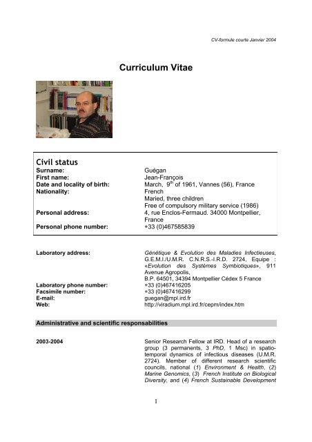 Curriculum Vitae Civil status - IRD
