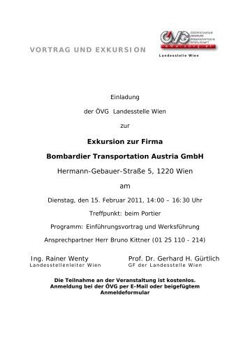 VORTRAG UND EXKURSION Exkursion zur Firma Bombardier ...