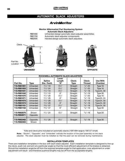 Meritor Brake Lining Chart