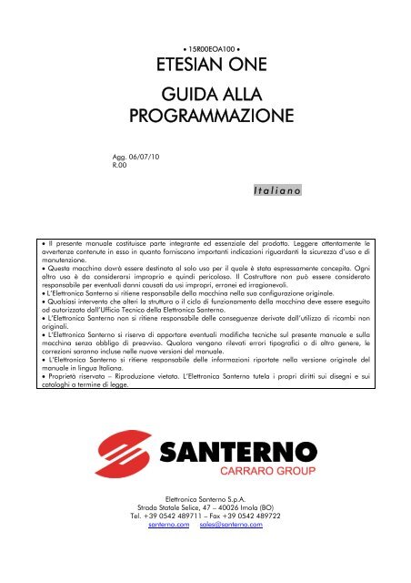 ETESIAN ONE GUIDA ALLA PROGRAMMAZIONE - Santerno