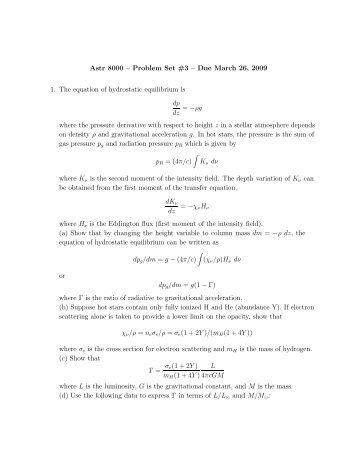 Astr 8000 – Problem Set #3 – Due March 26, 2009 1. The equation ...