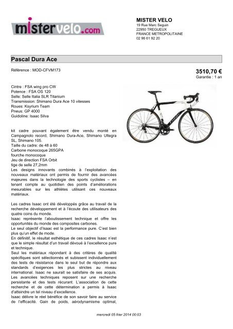 Pascal Dura Ace - Mister Velo