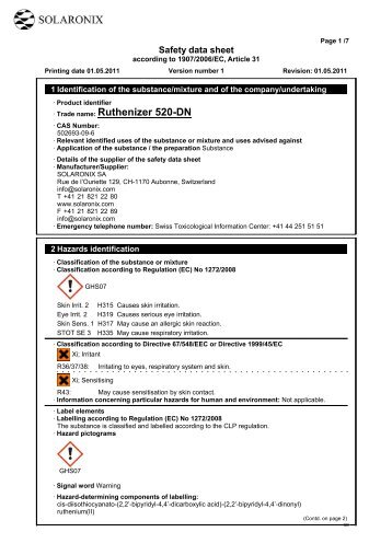 MSDS Ruthenizer 520-DN - Solaronix