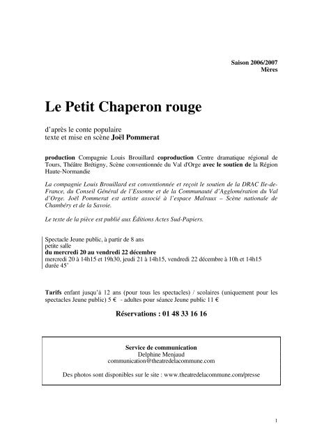 Le Petit Chaperon rouge - ThÃ©Ã¢tre de la Commune