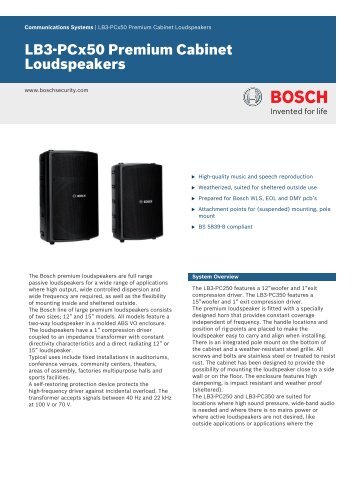 LB3-PCx50 Premium Cabinet Loudspeakers - Bosch Praesideo ...