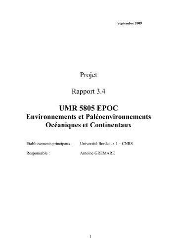 Projet de l'UMR EPOC - Environnements et palÃ©oenvironnements ...