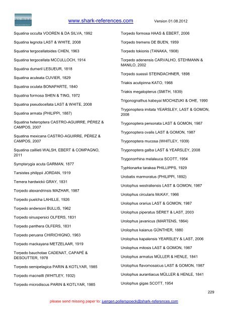 Host - Parasites List (version: 01.08.2012) - Shark-References