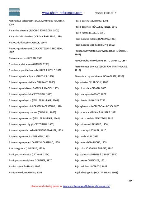 Host - Parasites List (version: 01.08.2012) - Shark-References