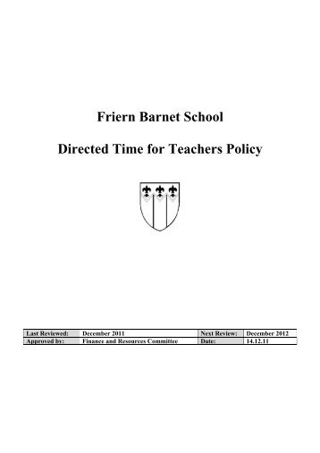 Friern Barnet School Directed Time for Teachers Policy