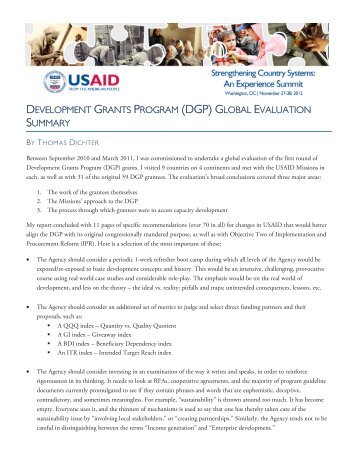 development grants program (dgp) global evaluation summary