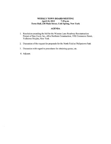 April 18, 2012 1. Resolution awarding the bid for the Winston Lane ...