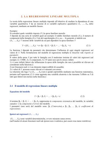 2. LA REGRESSIONE LINEARE MULTIPLA 2.1 Il modello di ...