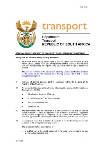 renewal or replacement of rsa credit card format driving licence