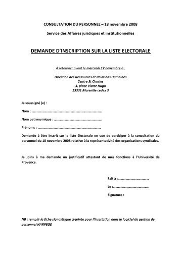 Demande d'inscription sur la liste Ã©lectorale - Aix Marseille ...
