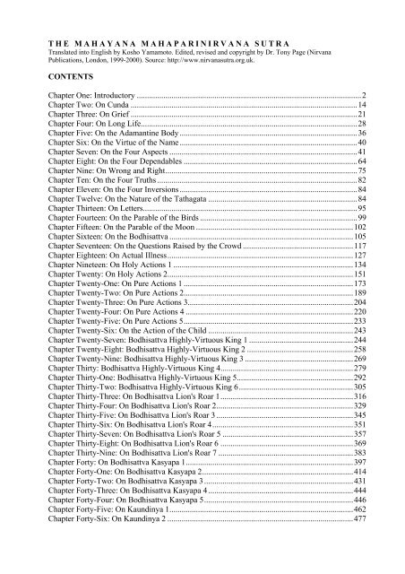 THE MAHAYANA MAHAPARINIRVANA SUTRA CONTENTS ...