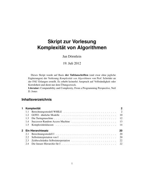 Skript zur Vorlesung KomplexitÂ¨at von Algorithmen