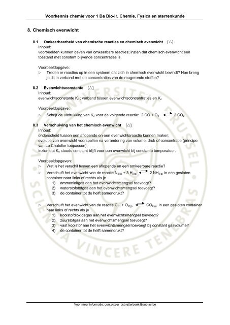 Voorkennis chemie voor 1 Ba Bio-ir, Chemie, Fysica en sterrenkunde