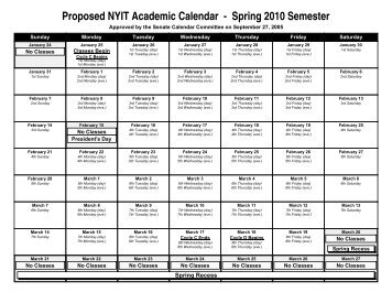 Proposed NYIT Academic Calendar - Spring 2010 Semester