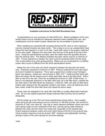 Installation Instructions for Red Shift Shovelhead Cams - Zipper's ...