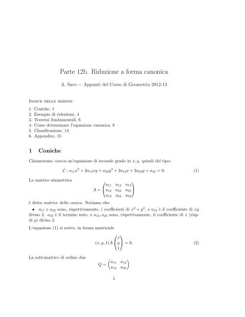 Parte 12b. Riduzione a forma canonica - Sezione di Matematica