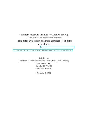 Columbia Mountain Institute for Applied Ecology A short course on ...