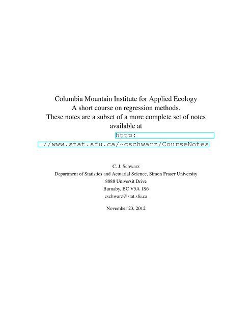 Columbia Mountain Institute for Applied Ecology A short course on ...