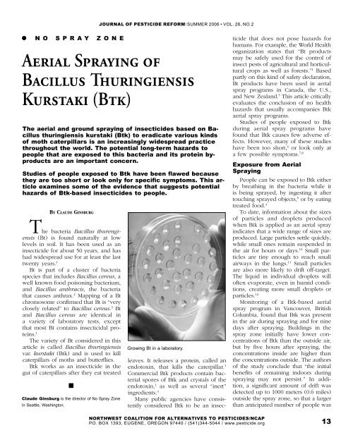 Aerial Spraying of Bacillus Thuringiensis Kurstaki ... - LBAMspray.com