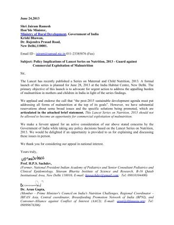 Letter to Shri Jairam Ramesh, Hon'ble Minister, Ministry of ... - BPNI