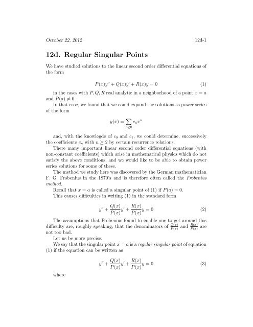 12d Regular Singular Points And The Frobenius Method