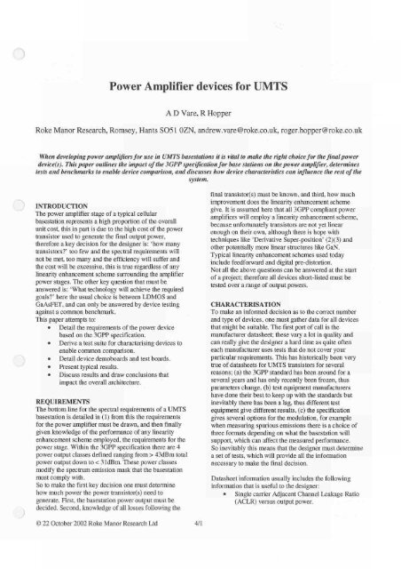 Power Amplifier devices for UMTS