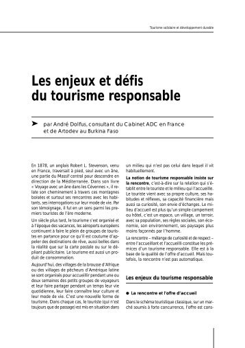 Les enjeux et dÃ©fis du tourisme responsable - Le tourisme solidaire