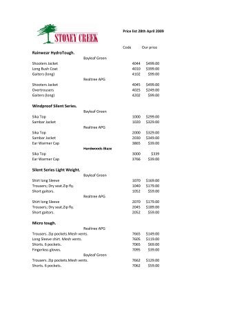 Stoney Creek price list.xlsx - Melbourne Firearms Centre