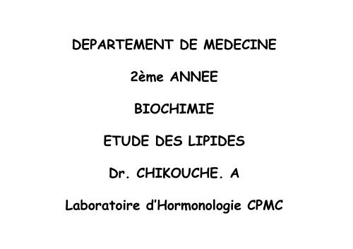 Lipides : Structure et Metabolisme