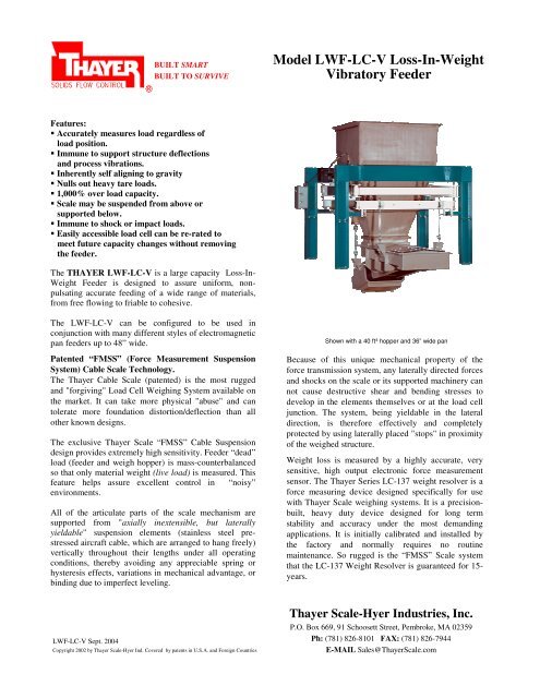 Model Lwf Lc V Loss In Weight Vibratory Feeder Thayer Scale