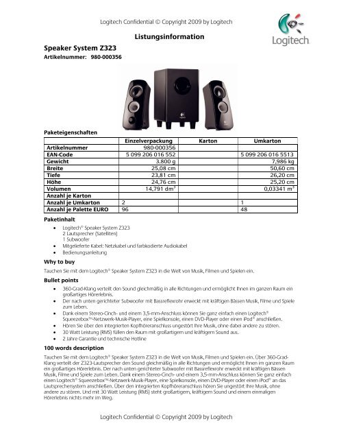 Listungsinformation Speaker System Z323