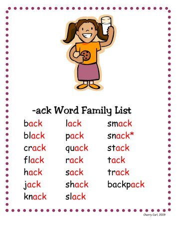 ack Word Family Set - Little Book Lane