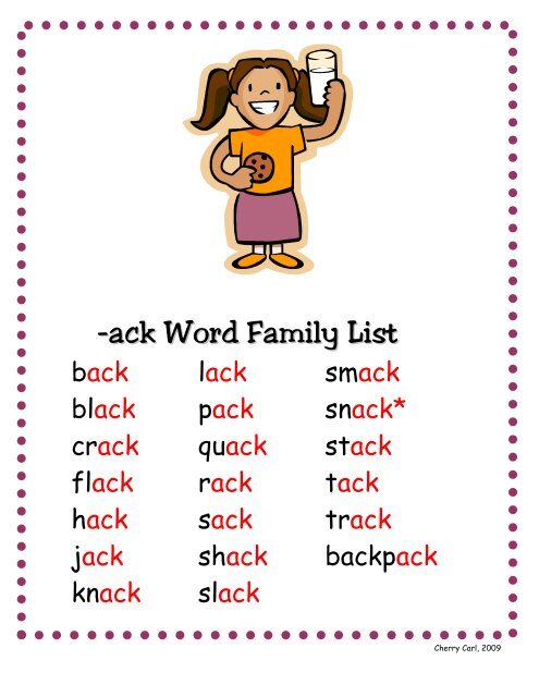 ack Word Family Set - Little Book Lane