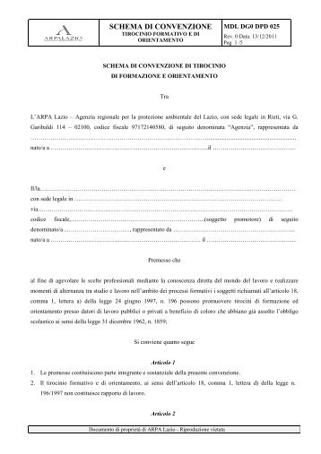 MDL DG0 DPD 025 Schema di convenzione tirocinio - ARPA Lazio