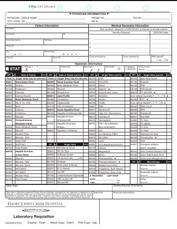 Lab Order Form - Emory Johns Creek Hospital