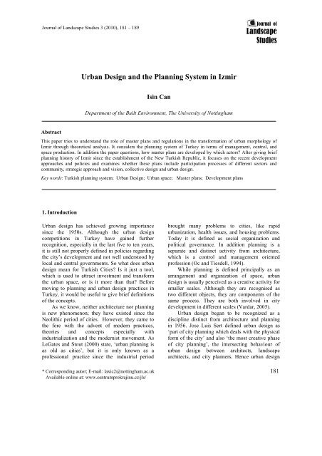 Urban Design and the Planning System in Izmir - Centrum pro krajinu