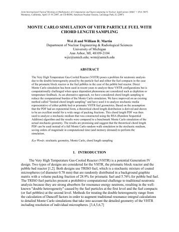 Monte Carlo Simulation of VHTR Particle Fuel with Chord Length ...