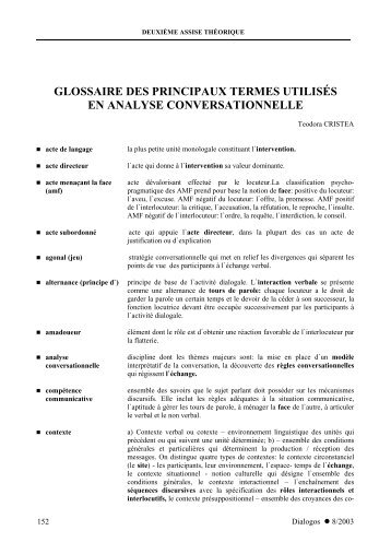 152. Glossaire des principaux termes utilisÃ©s en analyse ...