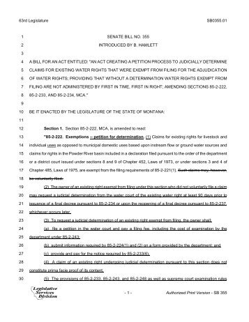 63rd Legislature SB0355.01 SENATE BILL NO. 355 1 ...