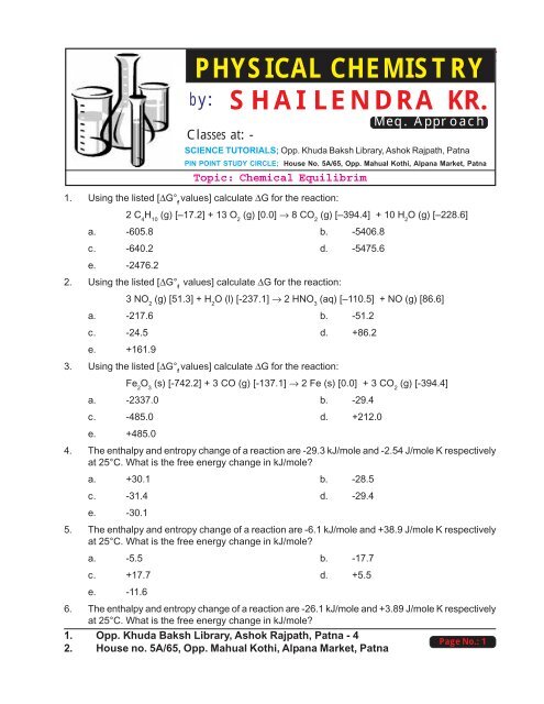 Chemical Equilibrium - Shailendra Kumar Chemistry