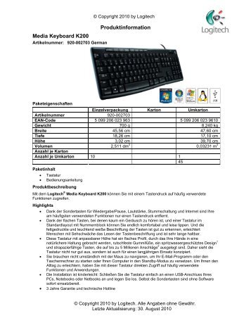 Produktinformation Media Keyboard K200