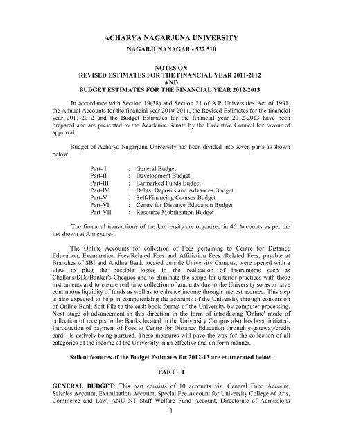 Budget Notes - Acharya Nagarjuna University